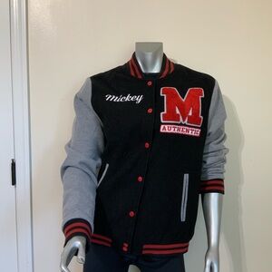 Disney Mickey Mouse Varsity Fleece Snap Sweater Letterman Jacket Women’s Sz L